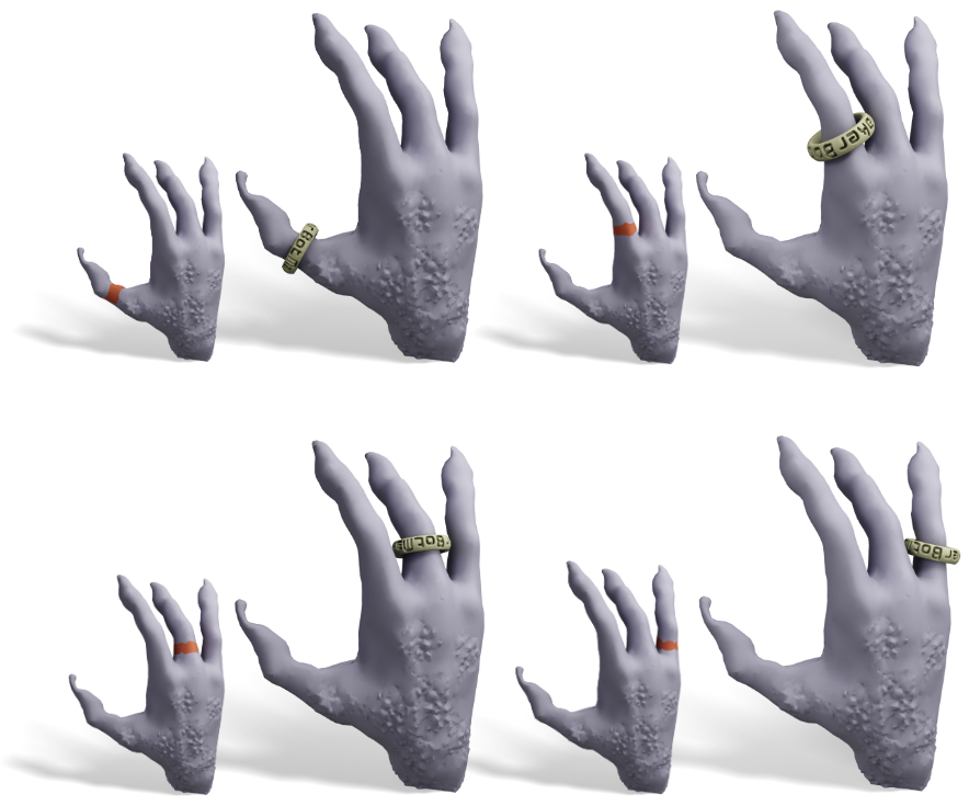 Ring placement under four distinct user-selected target regions